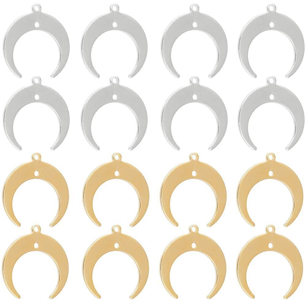 2488 40Pcs Crescent Moon Pendant Charm 2 Colors Moon Connector Charm Brass